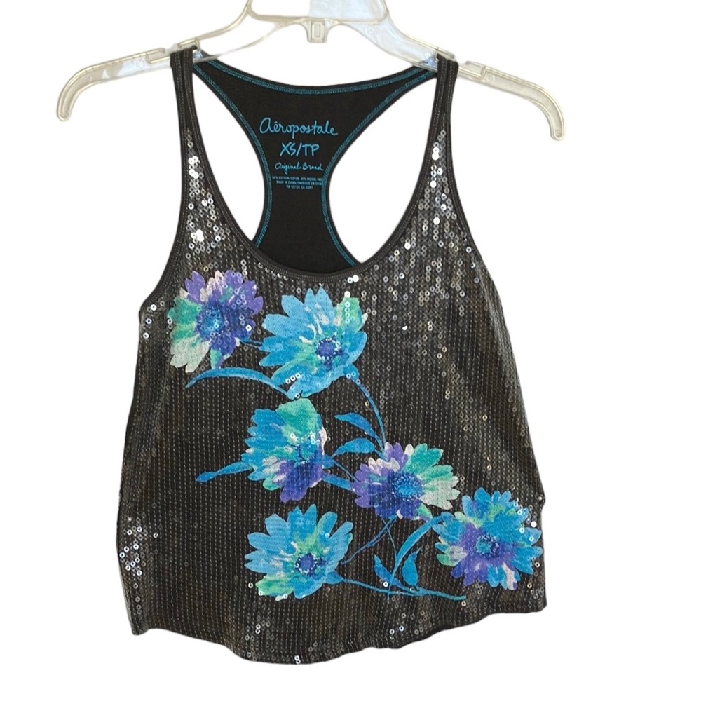 Aeropostale sequin floral racerback tank top size XS